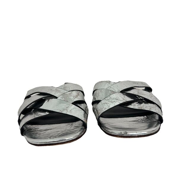 Tory Burch Womens Size 9 City Slides Metallic Silver Leather Sandals - Picture 2 of 9